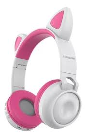 [98859096274625] Audífonos Inalámbrico De Diadema Transhine Gato Mod. EN-6176G Rosa/Blanco