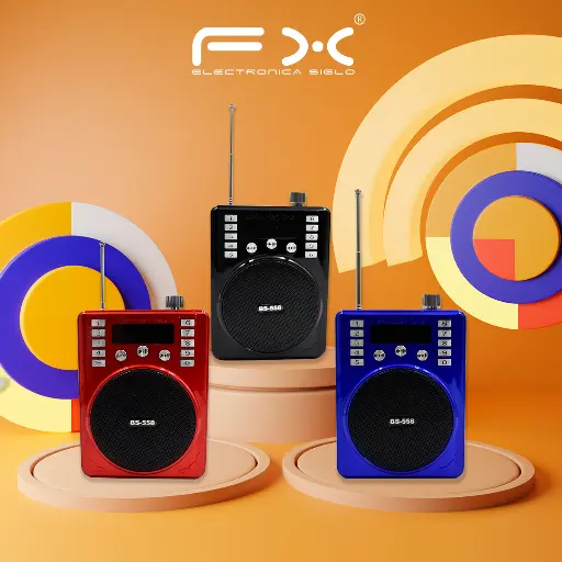 [BS558AZ012] Bocina Portatil Tipo Radio Bluetooth Fx Mod. BS-558 Color Azul