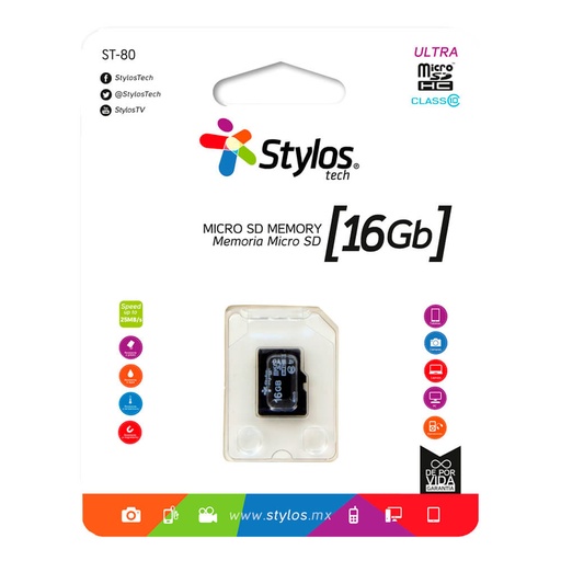 [7503021490575] Memoria MicroSD Stylos 16GB Clase 10 Mod. STMS161B