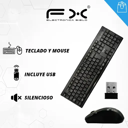[TECFX554012NG] Set Inalámbrico Para Computadora Con Teclado y Ratón Mod. Tec-fx554 Negro 